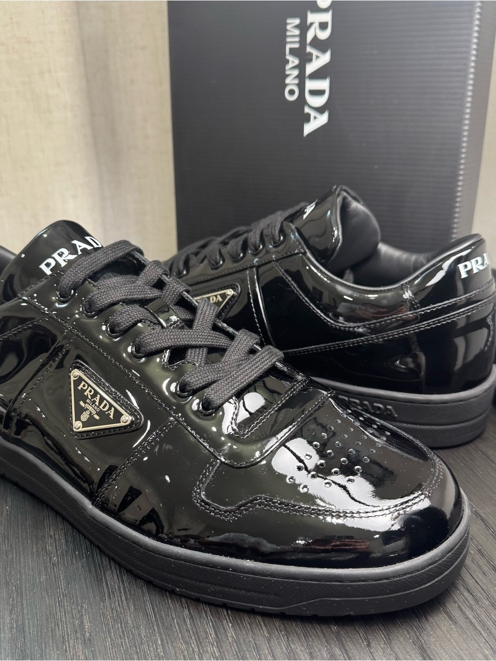 Prada Downtown Sneakers Low-Top Patent Black 11 - Picture 4 of 8
